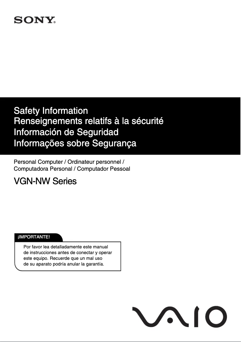 Página nº 1 - Instrucciones de seguridad Sony Vaio VGN-NW270F