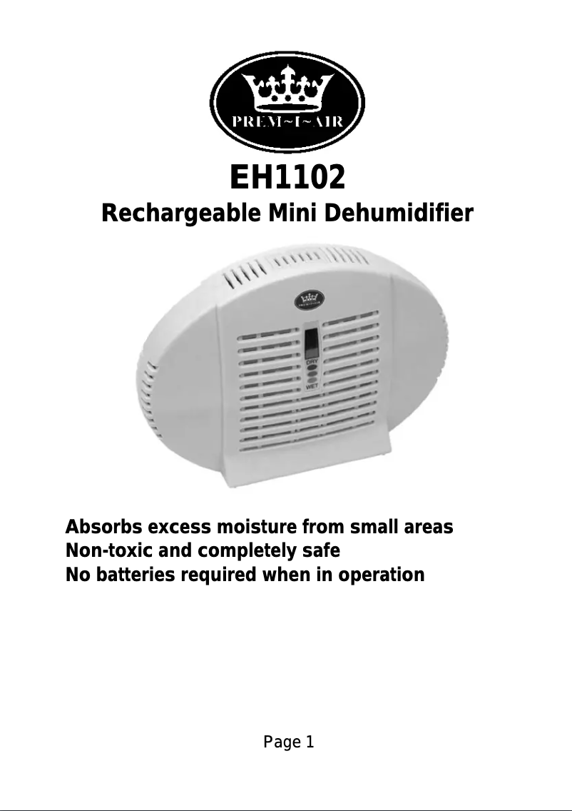 Página 1 del manual Manual de usuario Prem-I-Air EH1102