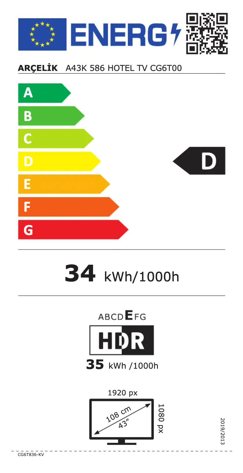 Página 1 del manual Etiqueta energética Arçelik A43K 586