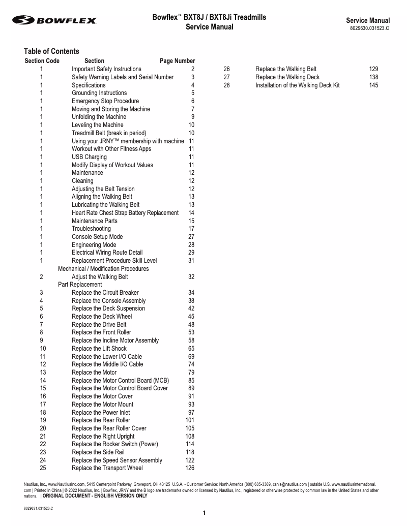 Página nº 1 - Manual de usuario Bowflex BXT8Ji