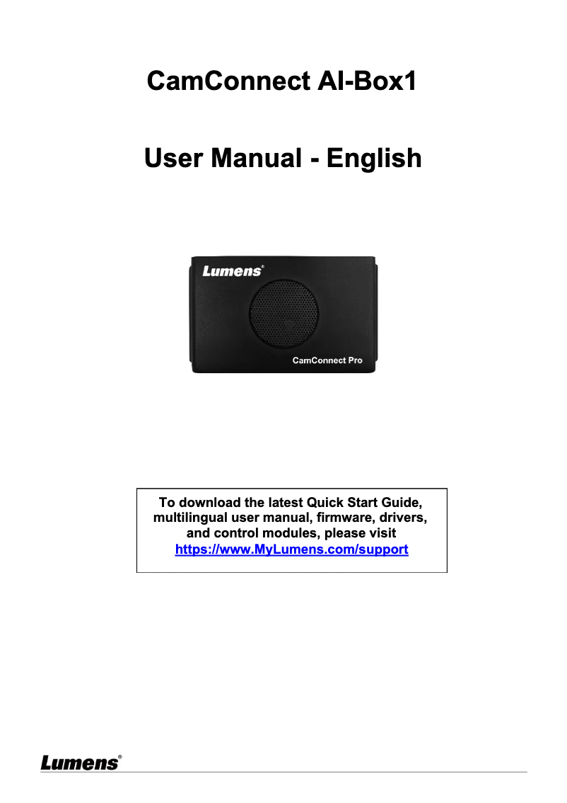 Imagen de la primera página del manual del dispositivo CamConnect Pro