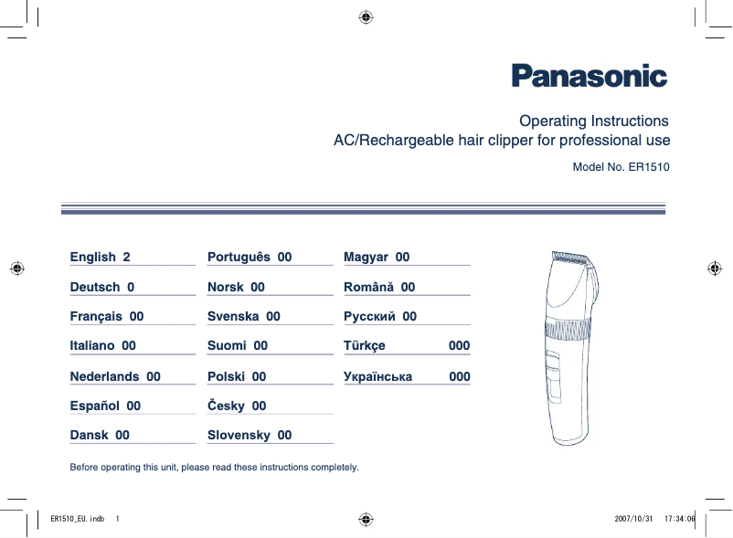 Página nº 1 - Manual de usuario Panasonic ER1510