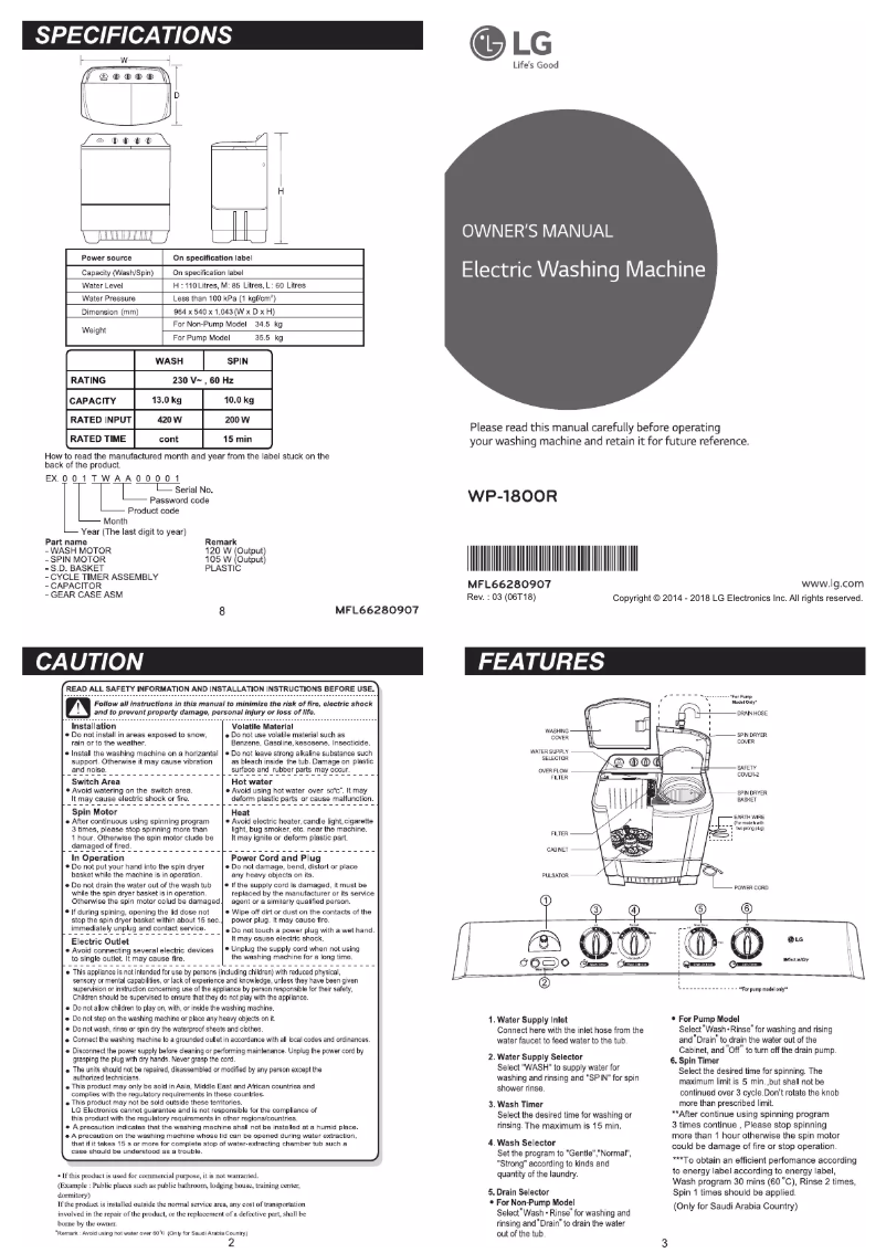 Imagen de la primera página del manual del dispositivo WP-1800R