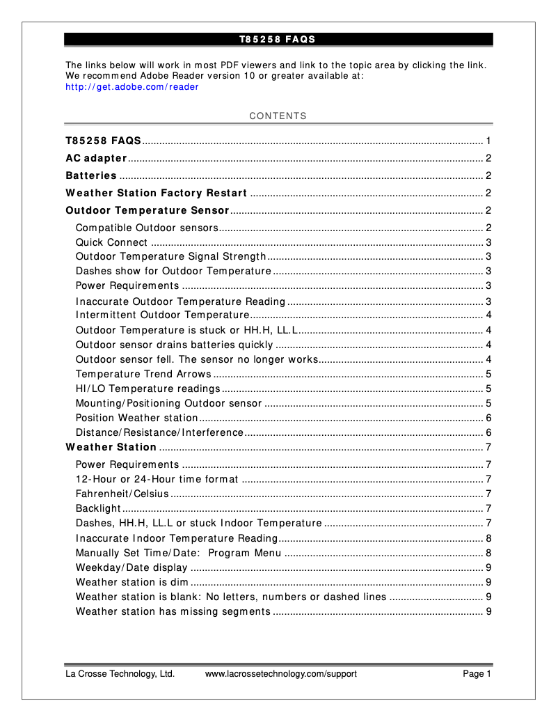 Imagen de la primera página del manual del dispositivo T85258