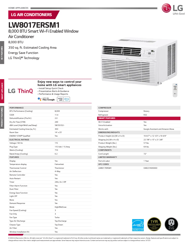Página 1 del manual Ficha técnica LG LW8017ERSM1