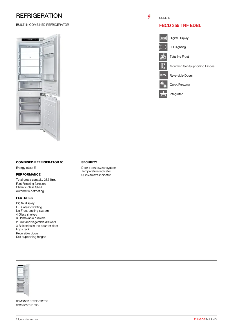 Página 1 del manual Ficha técnica Fulgor Milano FBCD 355 TNF EDBL