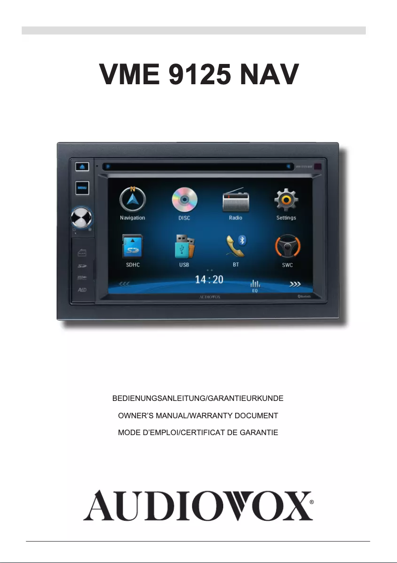 Página 1 del manual Manual de usuario audiovox VME 9125 NAV