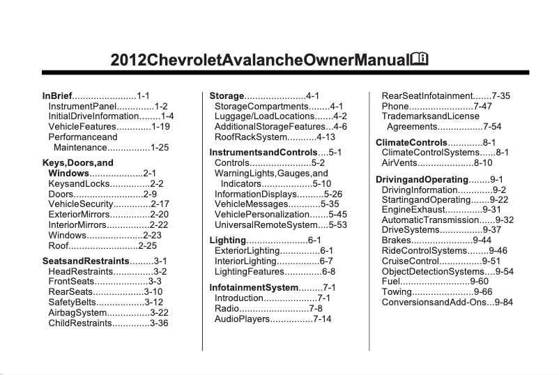 Página 1 del manual Manual de usuario Chevrolet Avalanche (2012)