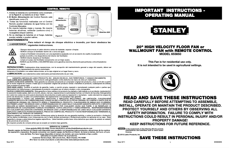 Página 1 del manual Manual de usuario Lasko 655650