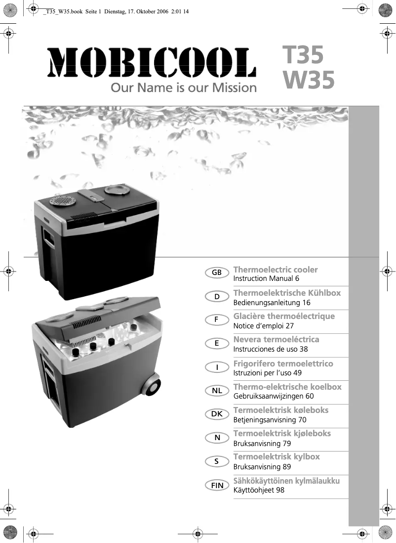 Imagen de la primera página del manual del dispositivo Mobicool T35