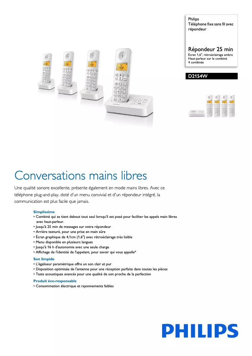 Página nº 1 - Ficha técnica Philips D2154W