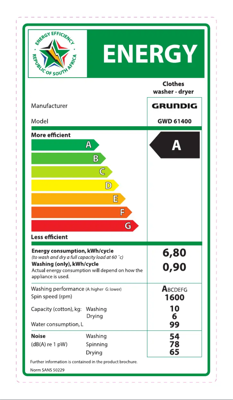 Página 1 del manual Etiqueta energética Grundig GWD 61400