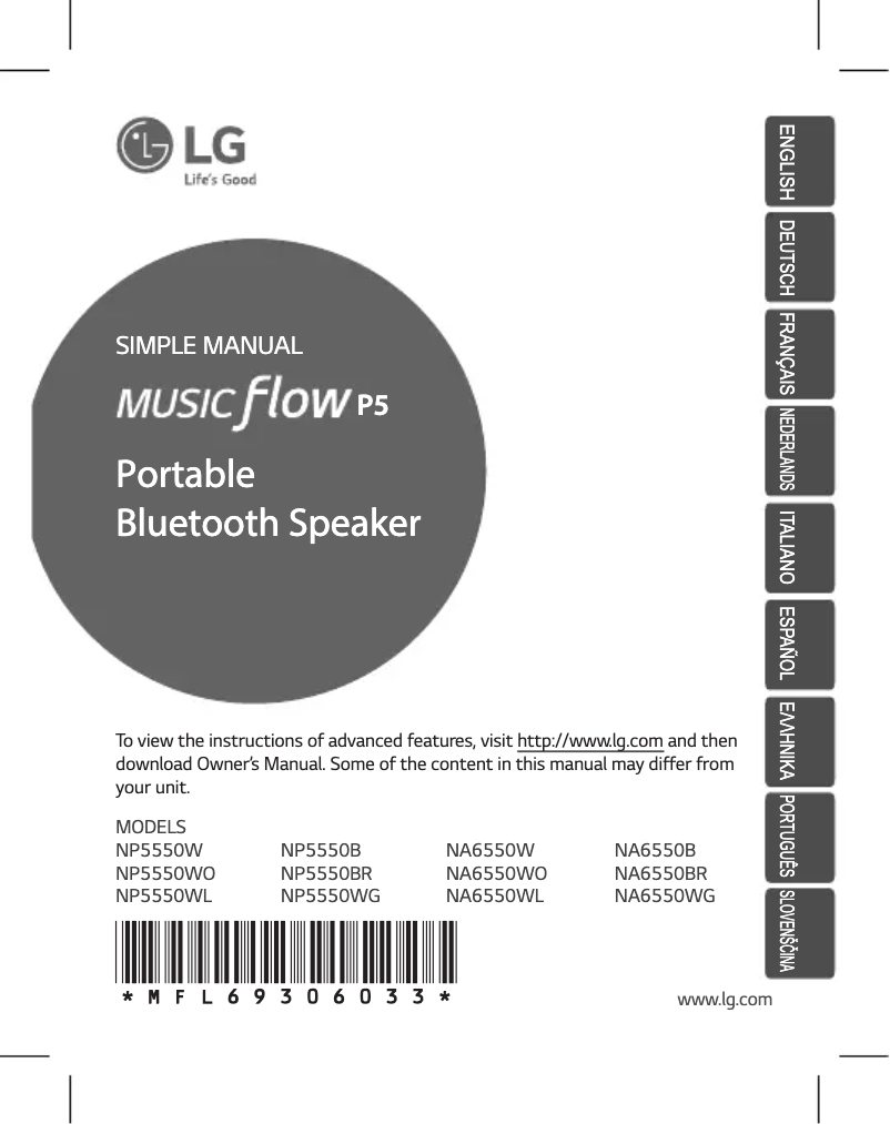 Imagen de la primera página del manual del dispositivo Music Flow P5