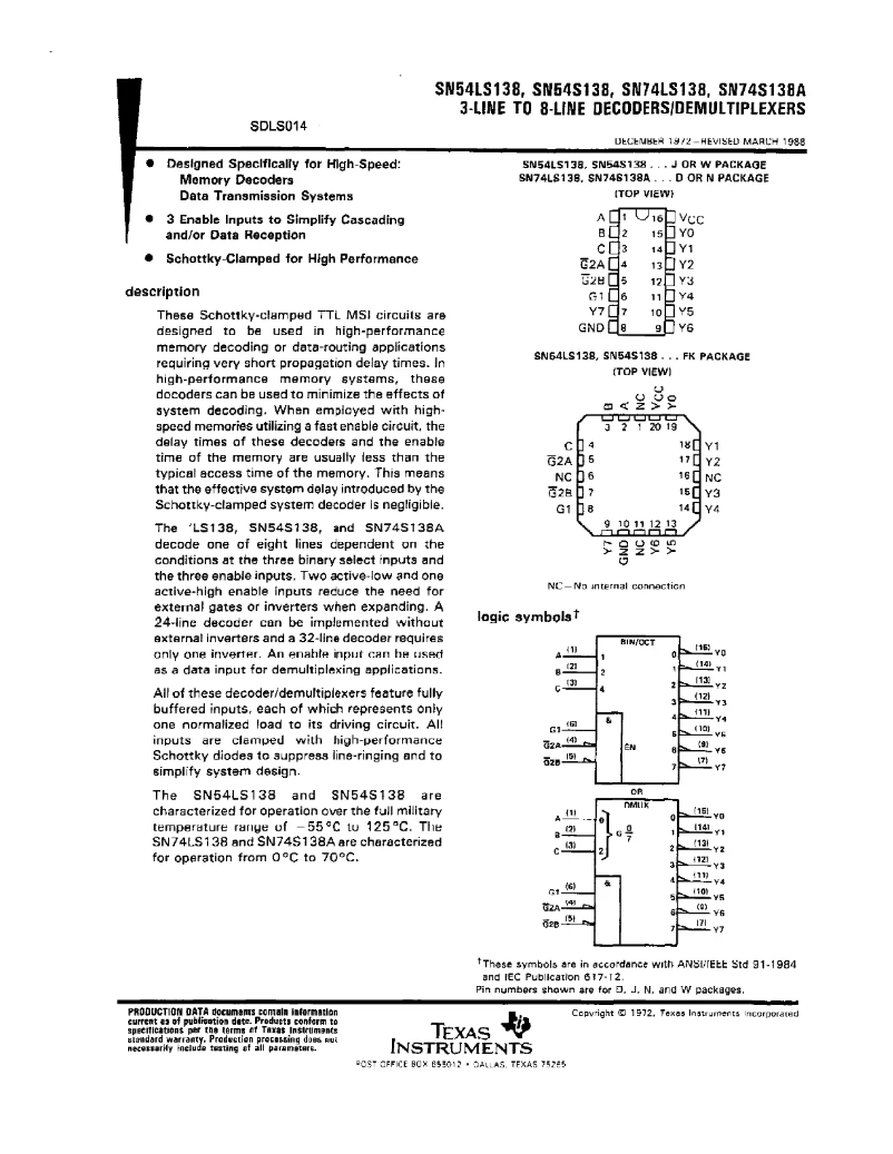 Imagen de la primera página del manual del dispositivo SN74S138AN