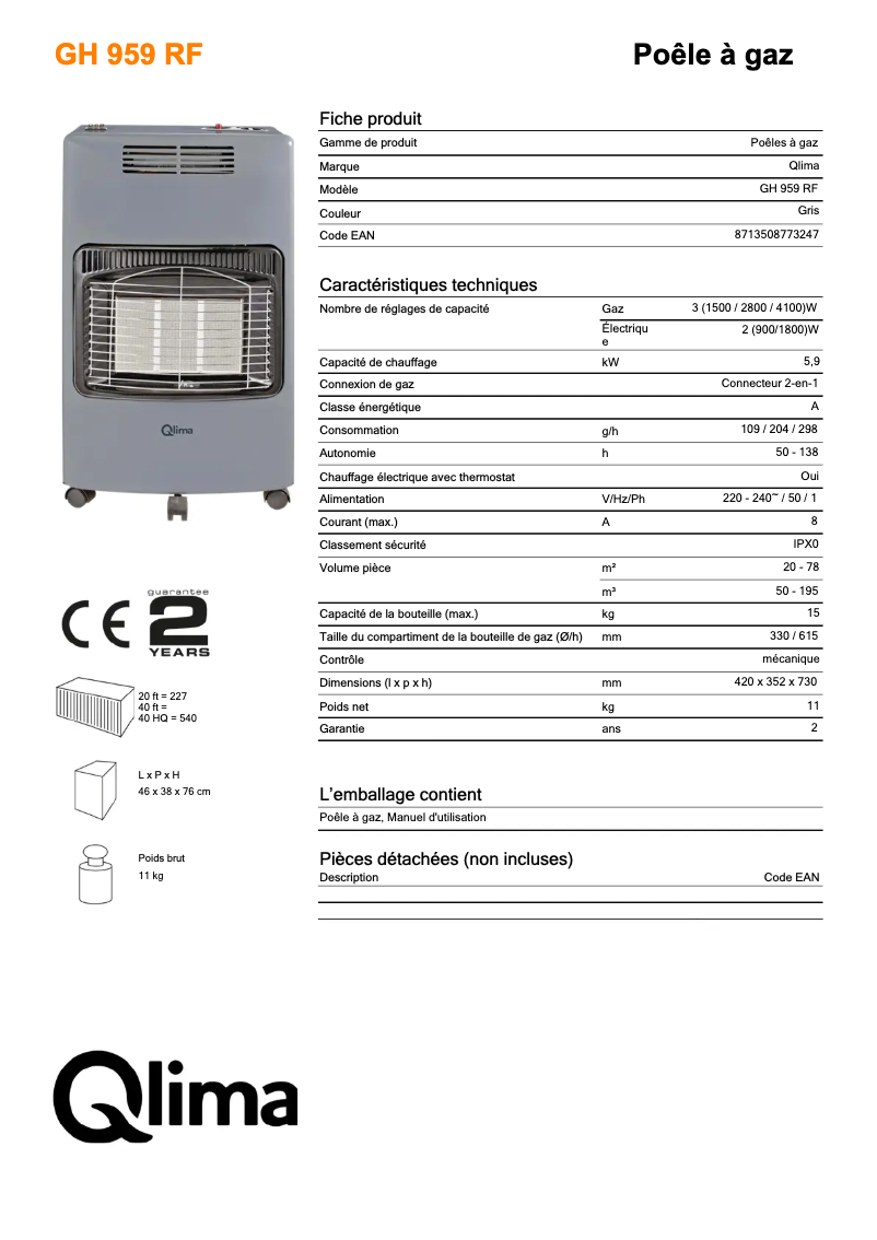 Página nº 1 - Ficha técnica Qlima GH959RF