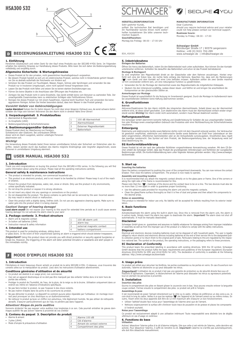 Imagen de la primera página del manual del dispositivo HSA300 532