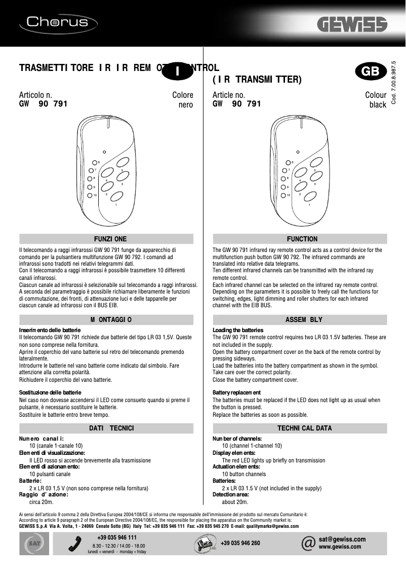 Página 1 del manual Manual de usuario Gewiss GW90791