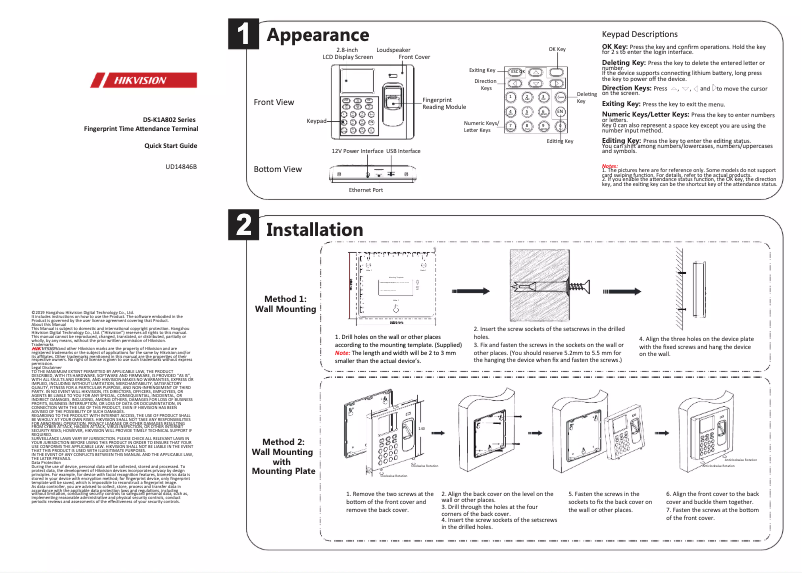 Imagen de la primera página del manual del dispositivo DS-K1A802MF-B