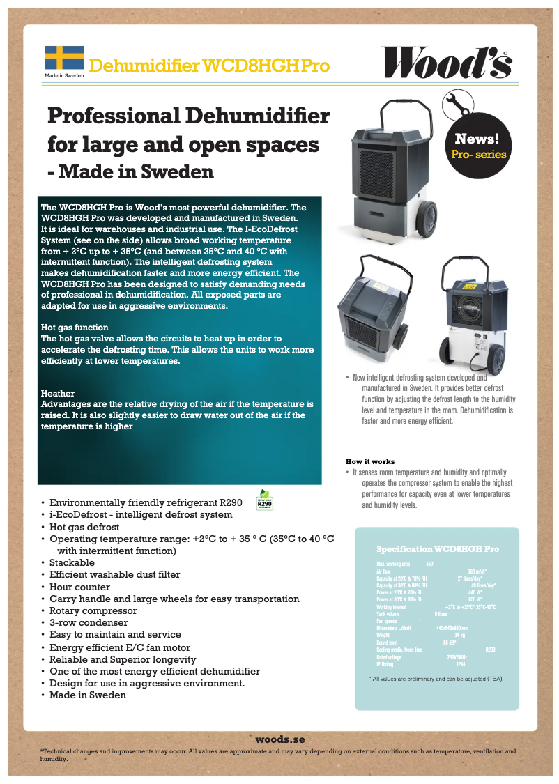 Página 1 del manual Ficha técnica Wood's WCD8HGH Pro