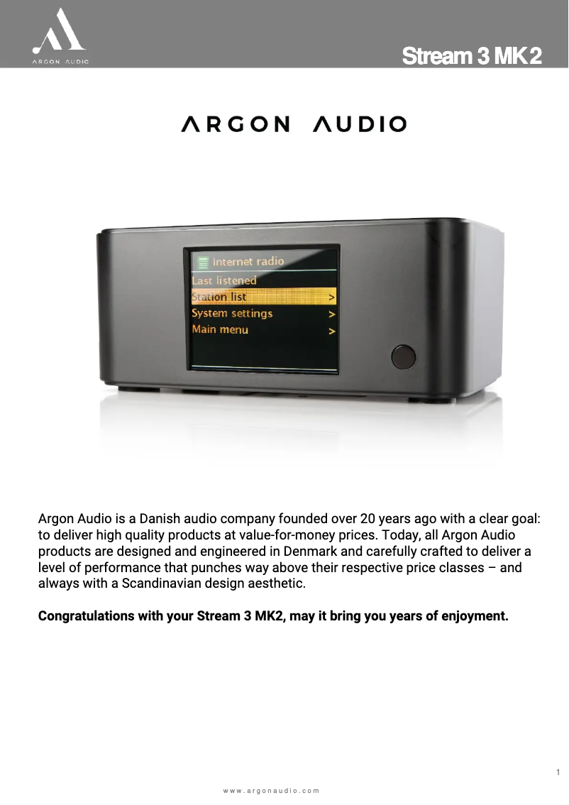 Imagen de la primera página del manual del dispositivo Stream 3 MK2