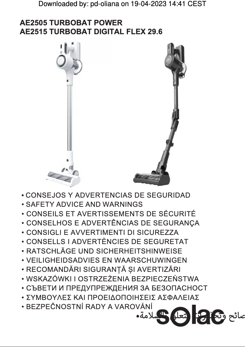 Imagen de la primera página del manual del dispositivo Turbobat Digital Flex 29.6V AE2515