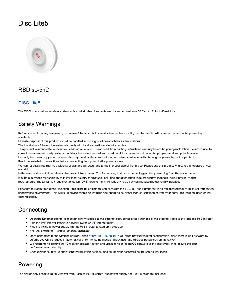 Página 1 del manual Manual de usuario Mikrotik DISC Lite5