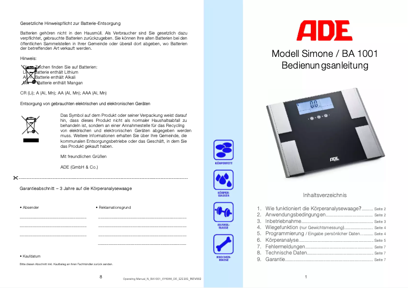 Página 1 del manual Manual de usuario ADE Simone BA 1001