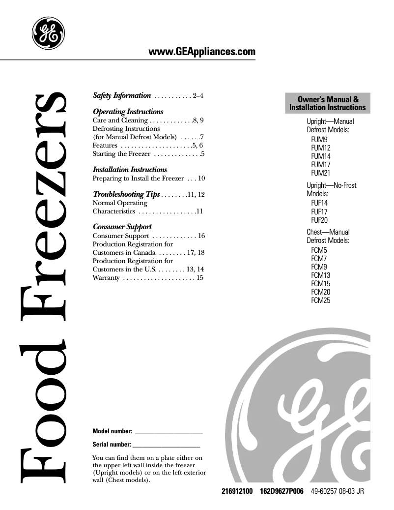 Página 1 del manual Manual de uso y mantenimiento GE FCM15CPWH