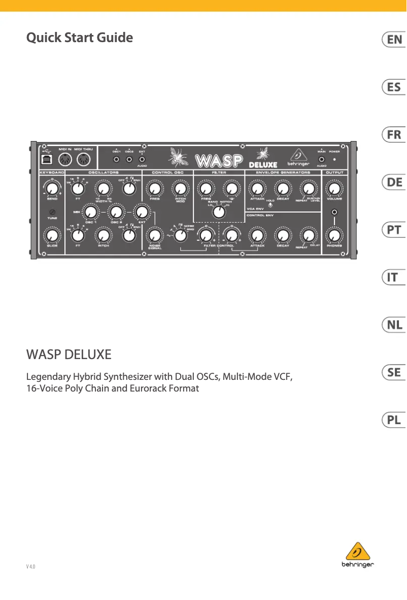 Página 1 del manual Guía de inicio rápido Behringer Wasp Deluxe
