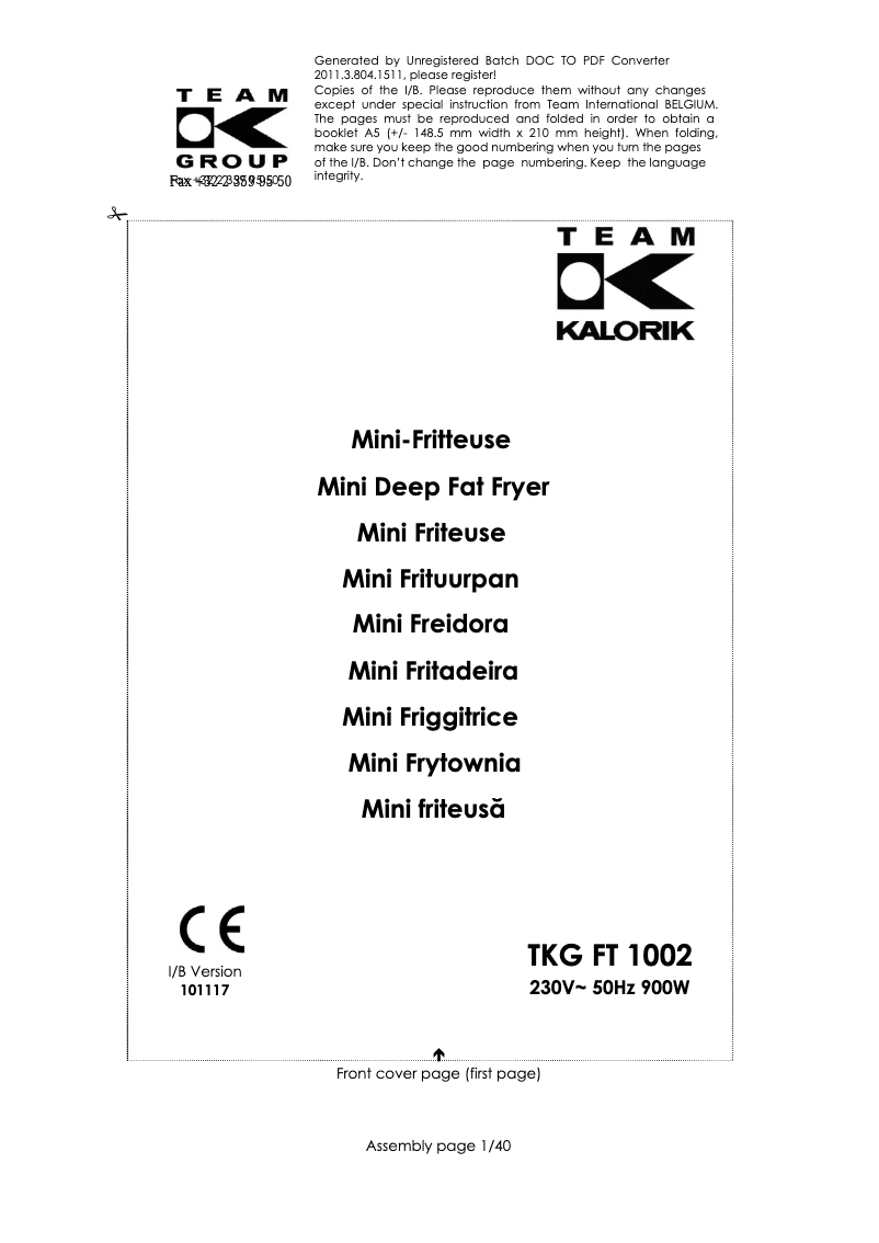 Imagen de la primera página del manual del dispositivo TKG FT 1002