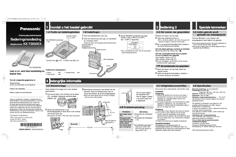 Imagen de la primera página del manual del dispositivo KX-TS500EX