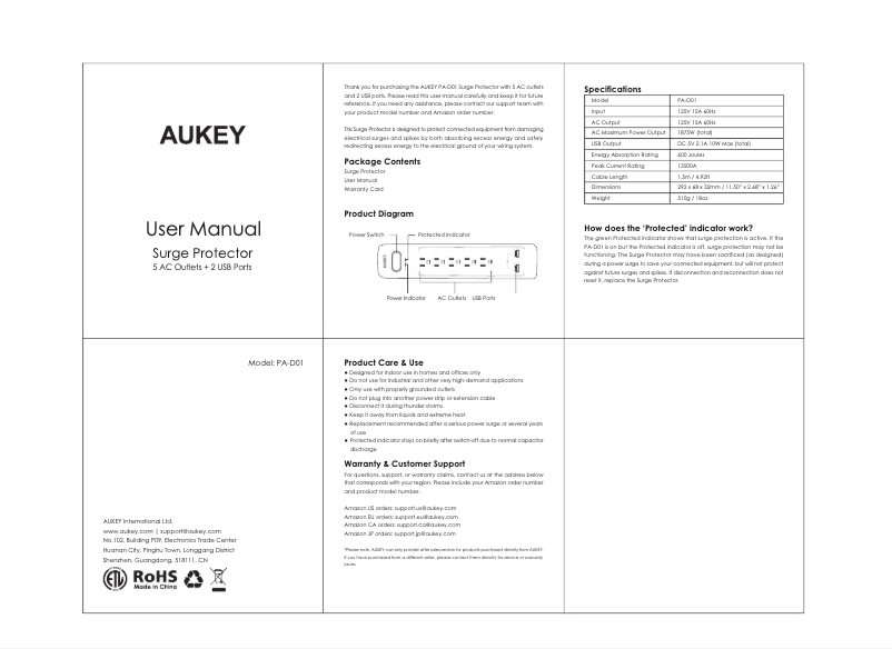 Página 1 del manual Manual de usuario Aukey PA-D02