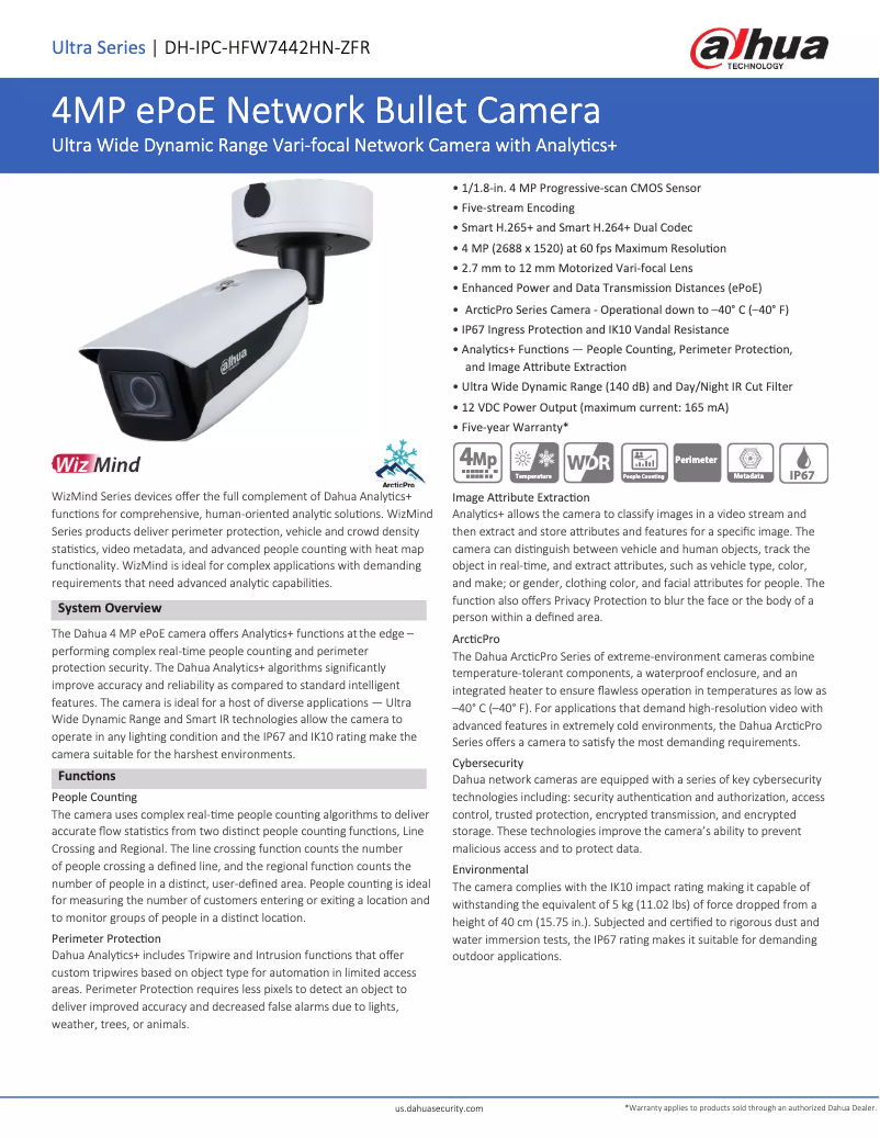 Página 1 del manual Ficha técnica Dahua Technology DH-IPC-HFW7442HN-ZFR