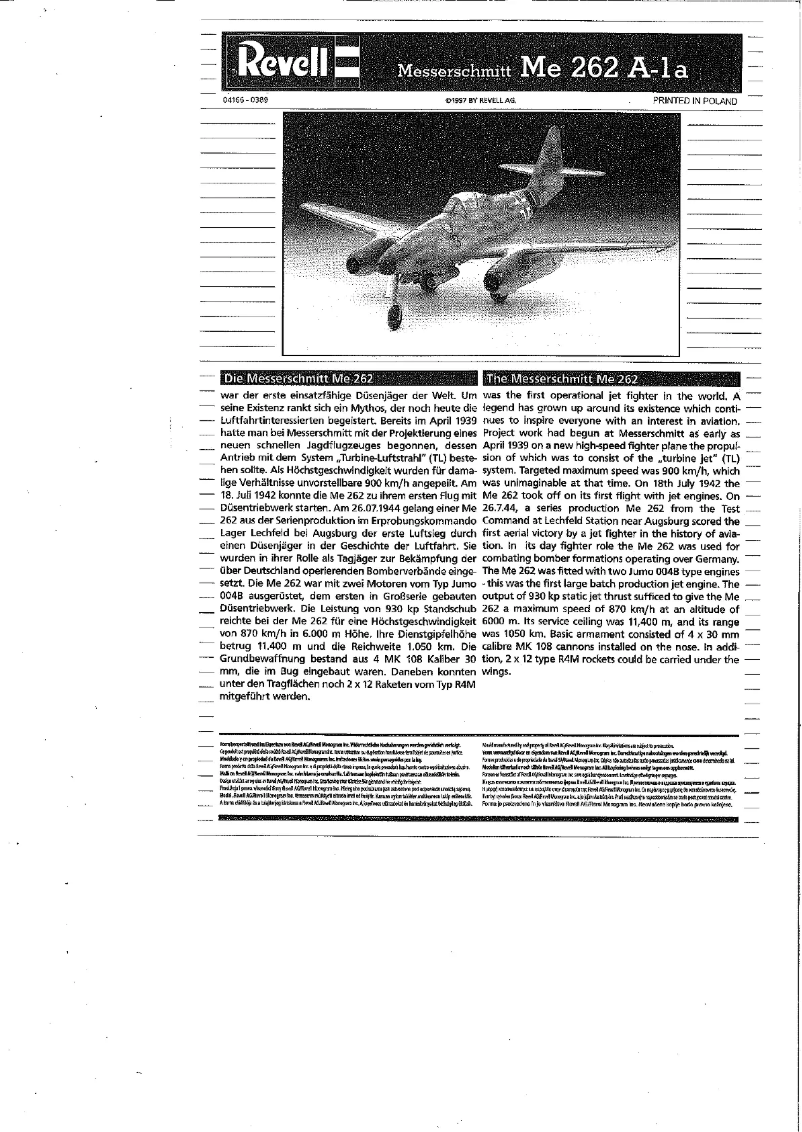 Imagen de la primera página del manual del dispositivo Me 262 A1a