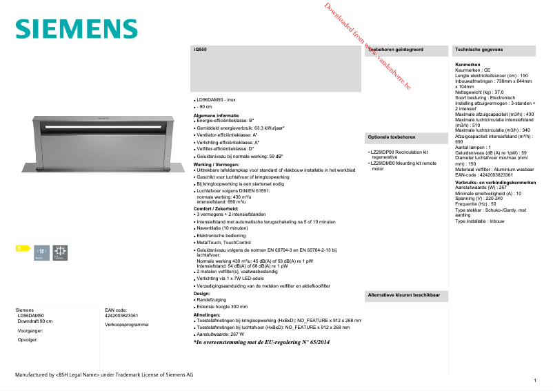 Imagen de la primera página del manual del dispositivo iQ500 LD96DAM50