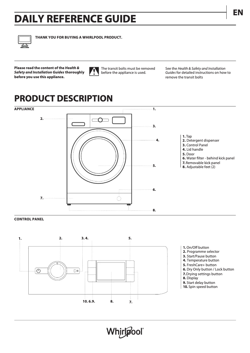 Imagen de la primera página del manual del dispositivo FWDG86148W UK N