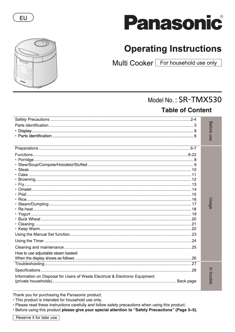 Página 1 del manual Manual de usuario Panasonic SR-TMX530