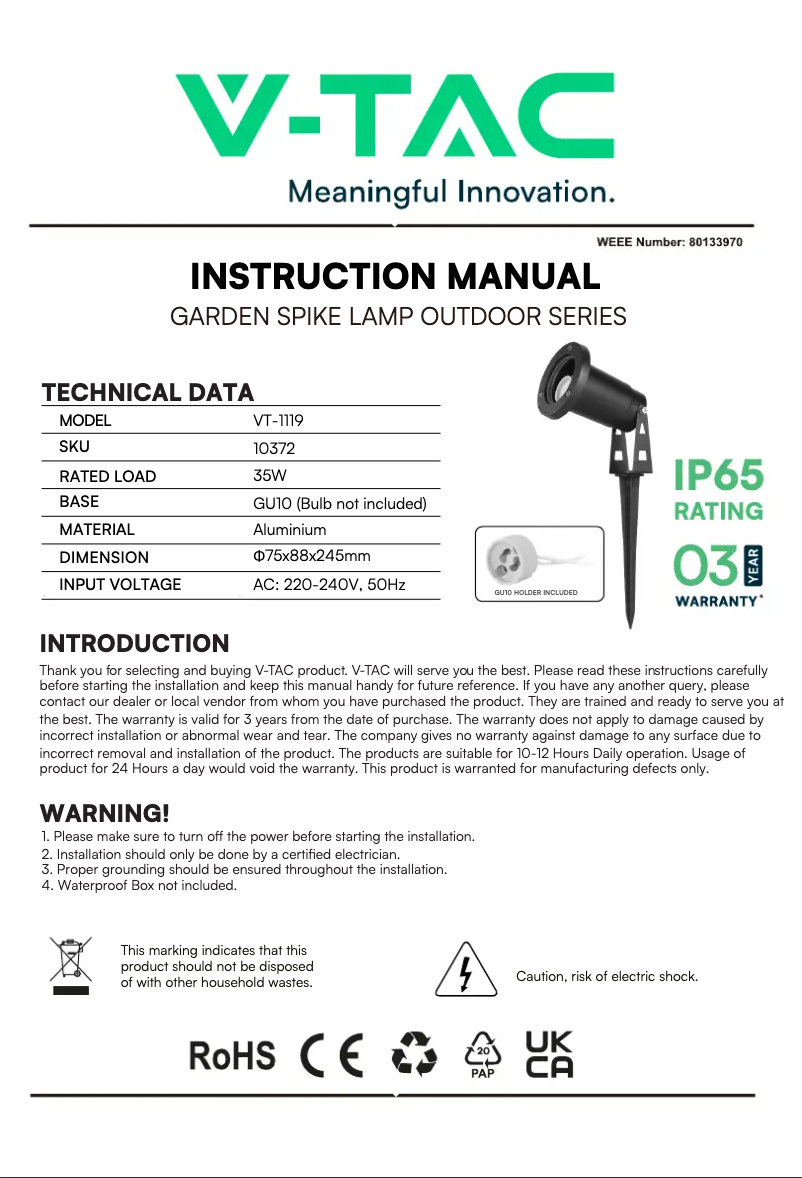 Imagen de la primera página del manual del dispositivo VT-1119