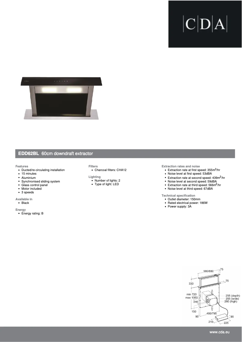 Página 1 del manual Ficha técnica CDA EDD62BL