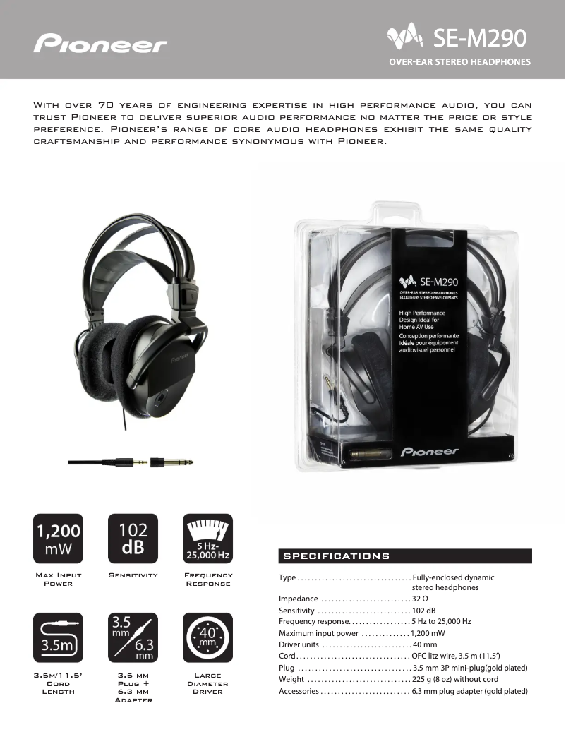 Página 1 del manual Manual de usuario Pioneer SE-M290