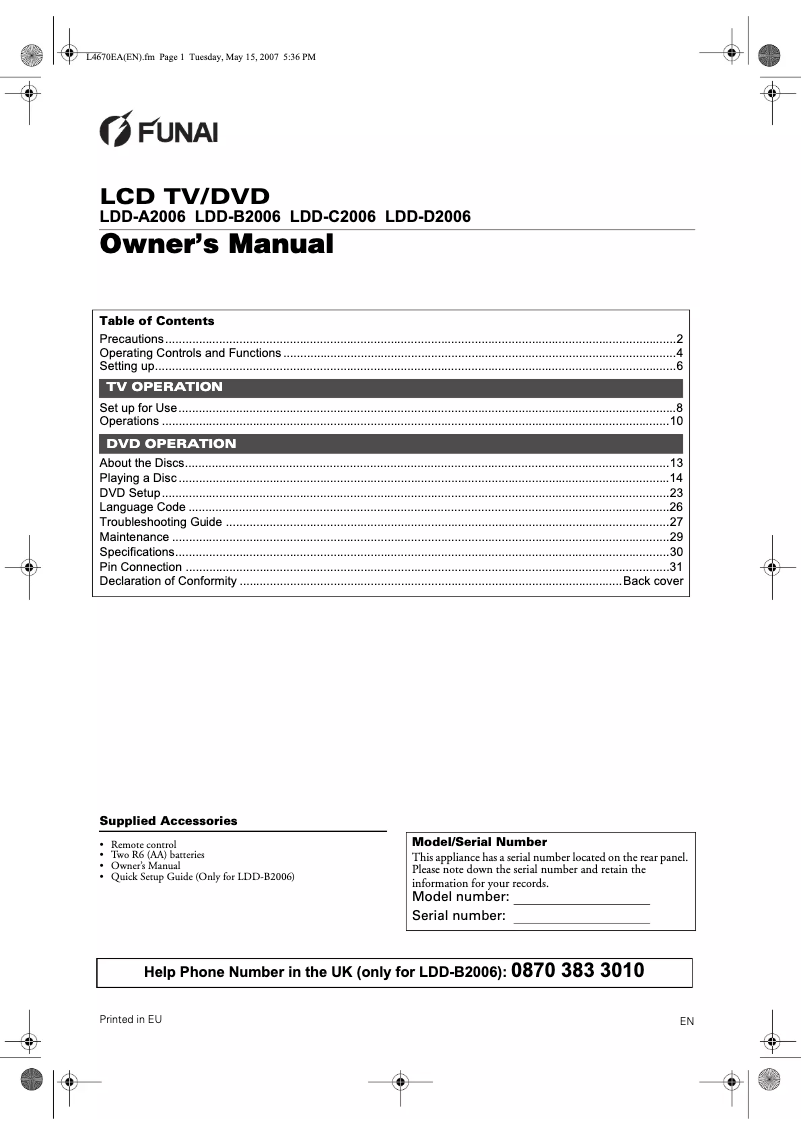 Imagen de la primera página del manual del dispositivo LDD-C2006