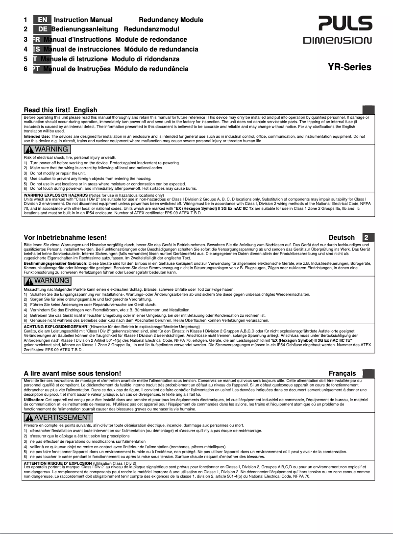 Página 1 del manual Manual de usuario Puls Dimension YR80.241