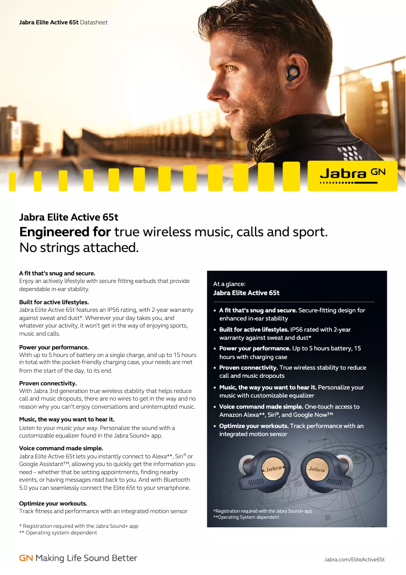 Imagen de la primera página del manual del dispositivo Elite Active 65t