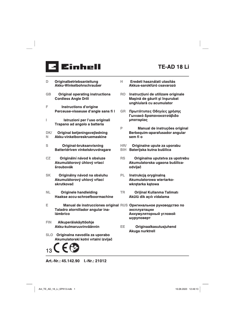 Imagen de la primera página del manual del dispositivo TE-AD 18 Li