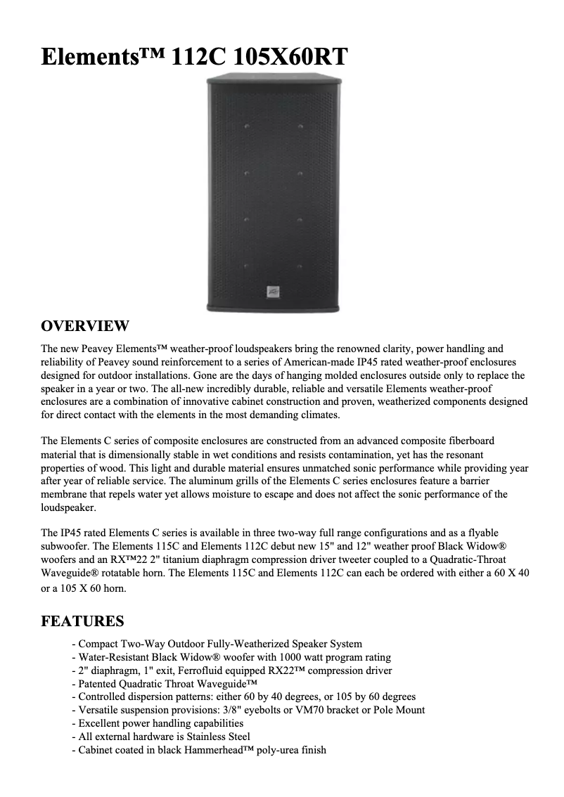 Página 1 del manual Manual de usuario Peavey Elements 112C