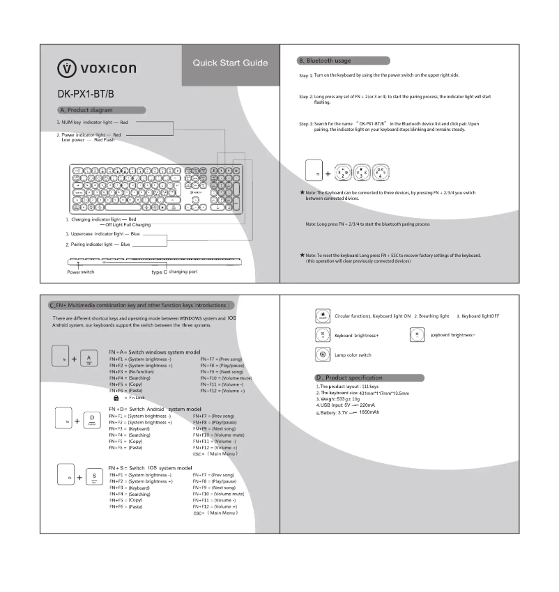 Imagen de la primera página del manual del dispositivo DK-PX1-BT