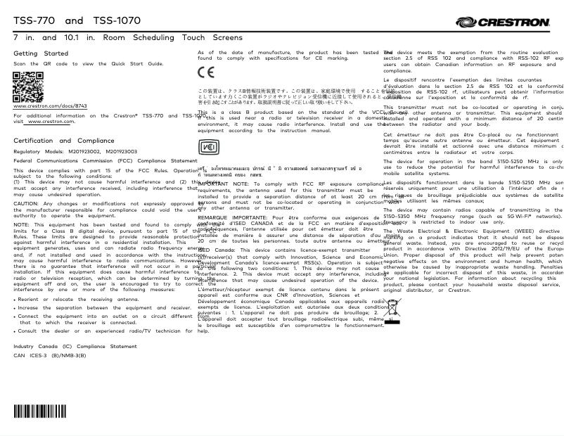 Imagen de la primera página del manual del dispositivo TSS-1070-B-S-LB KIT