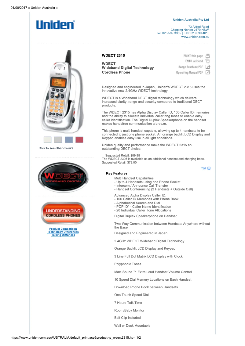 Página 1 del manual Manual de usuario Uniden WDECT 2315