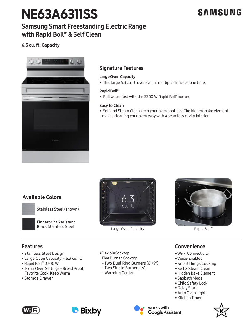 Página 1 del manual Ficha técnica Samsung NE63A6311SS