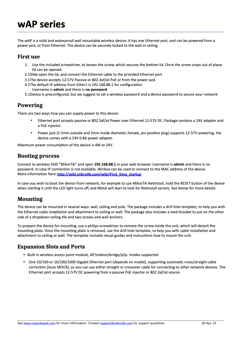 Imagen de la primera página del manual del dispositivo RBWAP2ND